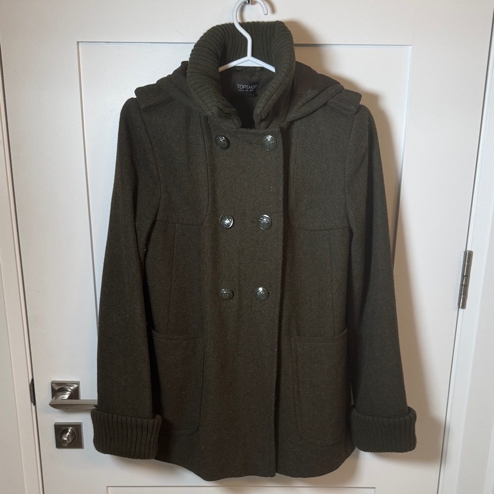 Topshop Dark Green Pea Coat